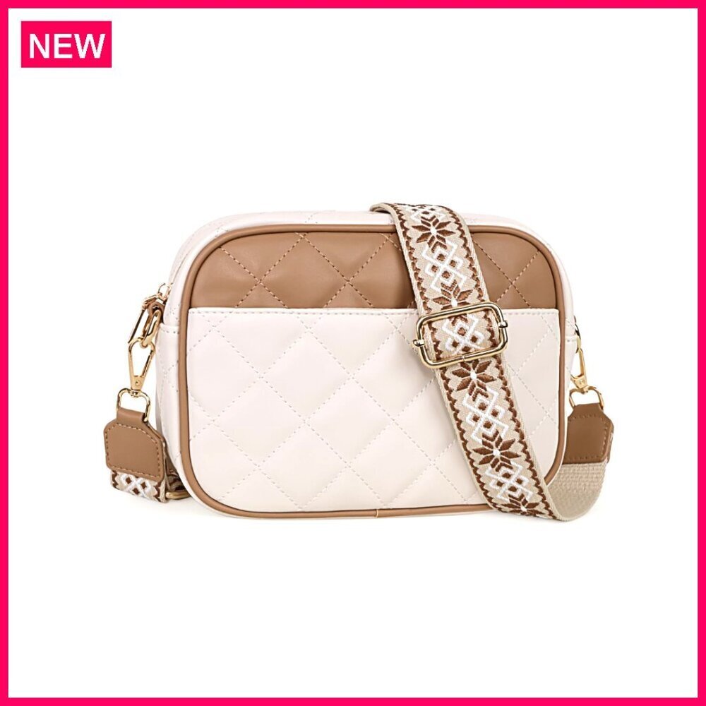 Small Quilted Vegan Leather Crossbody Bag with Multiple Pockets